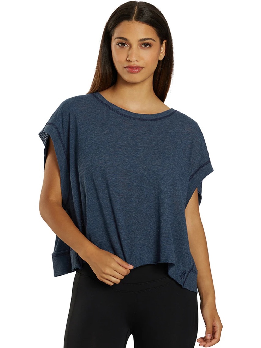 Free People Boxy Navy Blue Short Sleeve Tee